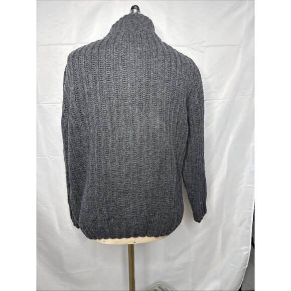 Sundance Wool Cardigan Sweater Men's Large Grey Cable Knit Zip Front Mock Collar - Picture 5 of 7